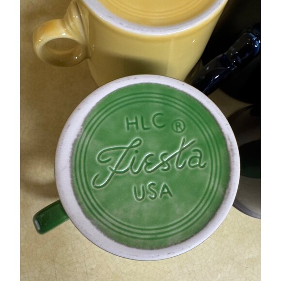 Set Of 4 HLC Fiesta USA Ceramic Coffee Mugs Green Yellow Navy Purple RETIRED - Picture 3 of 7